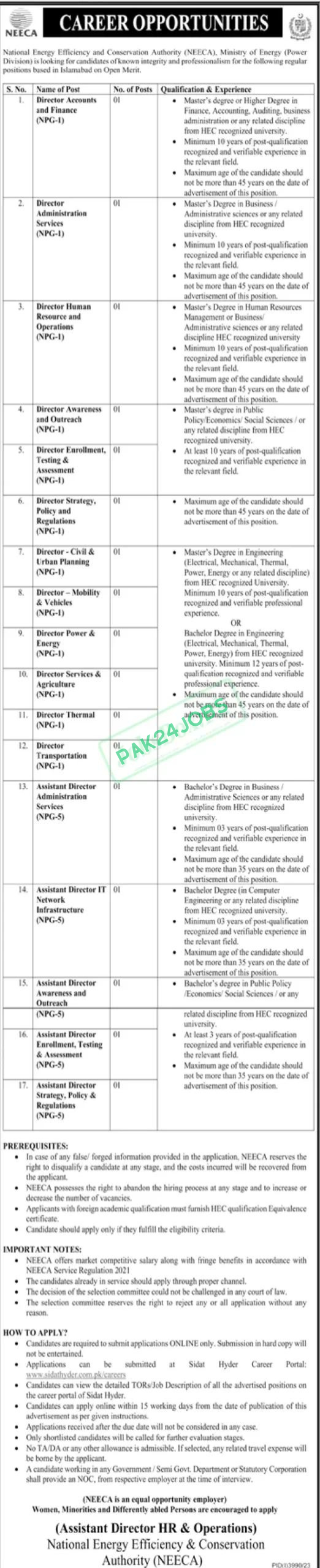 Ministry of Energy Power Division Job Advertisement