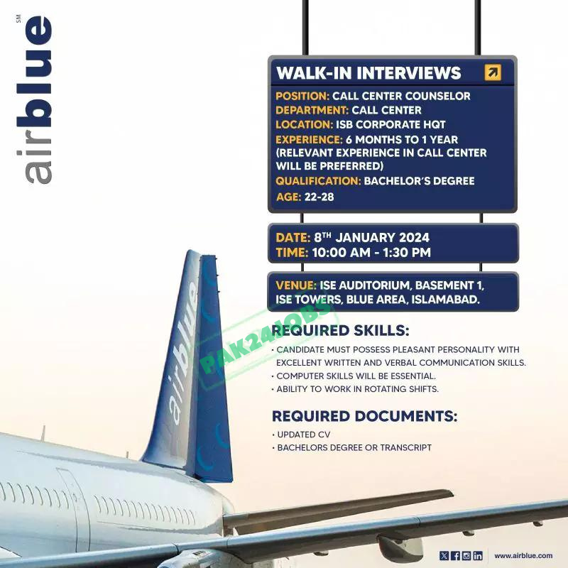 Airblue Jobs 2024 Advertisement